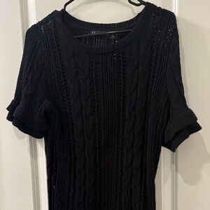 New York & Company Black Open-Knit Short Sleeve Sweater